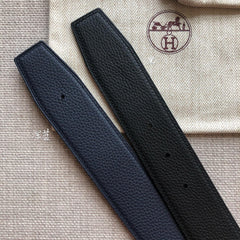 HM BELT BUCKLE & REVERSIBLE BLACK LEATHER STRAP 38MM SILVER HARDWARE