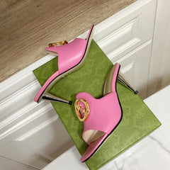 GG HIGH HEELS BLONDIE 75 IN PINK LAMBSKIN WITH GOLD HARDWARE