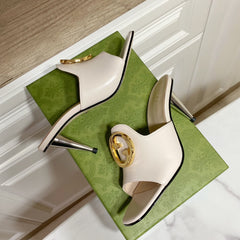 GG HIGH HEELS BLONDIE 75 IN CREAM WHITE LAMBSKIN WITH GOLD HARDWARE