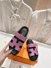 CHYPRE SANDAL BLACK AND LAVENDER LAMBSKIN