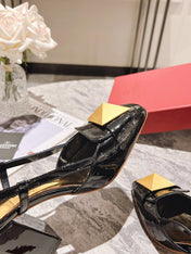 ONE STUD BLACK PATENT LEATHER LACE-UP HIGH HEELS 85 MM