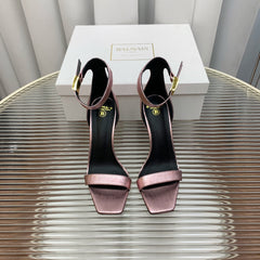 BALMAIN 25S METAL BUCKLE HIGH HEELS 95MM IN IRIDESCENT PURPLE CALFSKIN