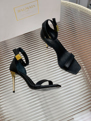 BALMAIN 25S METAL BUCKLE HIGH HEELS 95MM IN BLACK CALFSKIN