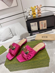 GG SPARKLE CRYSTAL SLIDE SANDAL METALLIC PINK CALFSKIN