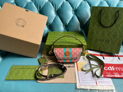 GG MINI 13 HANDBAG IN LIGHT PINK AND BEIGE CANVAS