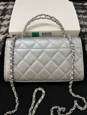CC KELLY 18 BAG IN SILVER CALFSKIN WITH STRAP