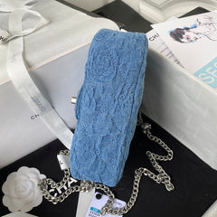 23P Flap Bag 20cm Denim Silver Hardware