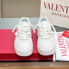 VALENTINO 25S GARAVANI ONE STUD XL PLATFORM SNEAKERS IN WHITE LAMBSKIN