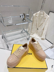 FENDI LOW-TOP TRAINER IN TAN BEIGE CALFSKIN