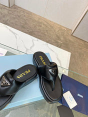 PRA SOFT PADDED NAPPA THONG WEDGE SANDALS BLACK LAMBSKIN