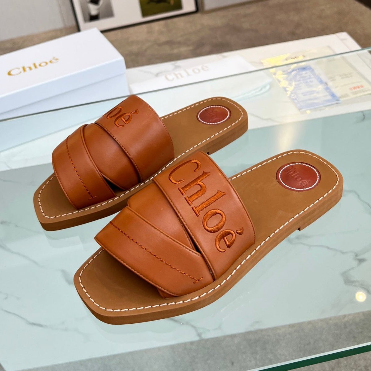 WOODY MULE IN BRONZE BROWM LAMBSKIN WITH EMBROIDERED LOGO