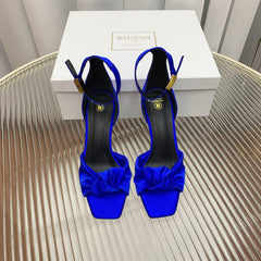 BALMAIN 25S KNOTTED HIGH HEELS 95MM IN DARK BLUE SATIN