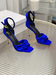 BALMAIN 25S KNOTTED HIGH HEELS 95MM IN DARK BLUE SATIN