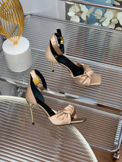 BALMAIN 25S KNOTTED HIGH HEELS 95MM IN LIGHT CARAMEL SATIN