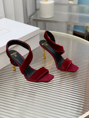 BALMAIN 25S MONETA HEELED SANDALS 95MM IN DARK CRIMSON VELVET