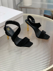 BALMAIN 25S MONETA HEELED SANDALS 95MM IN BLACK VELVET