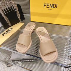 FENDI BAGUETTE SLIDES WOMEN IN BEIGE CALFSKIN