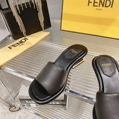 FENDI BAGUETTE SLIDES WOMEN IN BLACK CALFSKIN