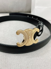 CELINE 25S TRIOMPHE BELT 25MM IN BLACK CALFSKIN GLOD HARDWARE 580679