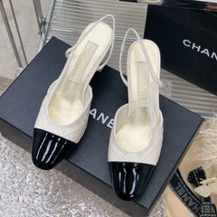 HIGH SLINGBACKS 65 WHITE MIX BLACK CALFSKIN