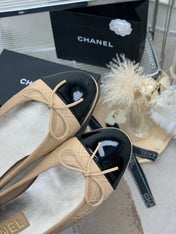BALLET FLAT GLOSSY BLACK MIX BEIGE LAMBSKIN