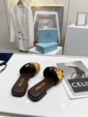 PRA EMBROIDERED SLIDES FLAT CHOCOLATE FABRIC