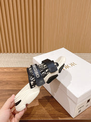 DIOR PLATFORM SLIDES 25S 30 MM IN MIDNIGHT BLUE MIX WHITE FABRIC AND CALFSKIN