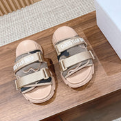 DIOR PLATFORM SLIDES 25S 30 MM IN MOSS GREEN FABRIC AND NUDE CALFSKIN