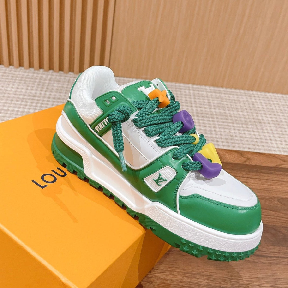 LV Trainer Maxi Sneaker White Mix Green Calfskin