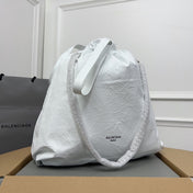 CRUSH LARGE TOTE BAG 46 IN WHITE CRUSHED CALFSKIN SILVER HARDWARE
