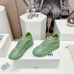 FLOW RUNNER SNEAKER IN BASIL GREEN SUEDE AND SHEEPSKIN