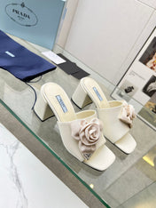 PRA FLOWER BLOCK HEELS 75 IVORY CALFSKIN