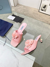 PRA FLOWER POINTED HEELS 55 LIGHT PINK CALFSKIN
