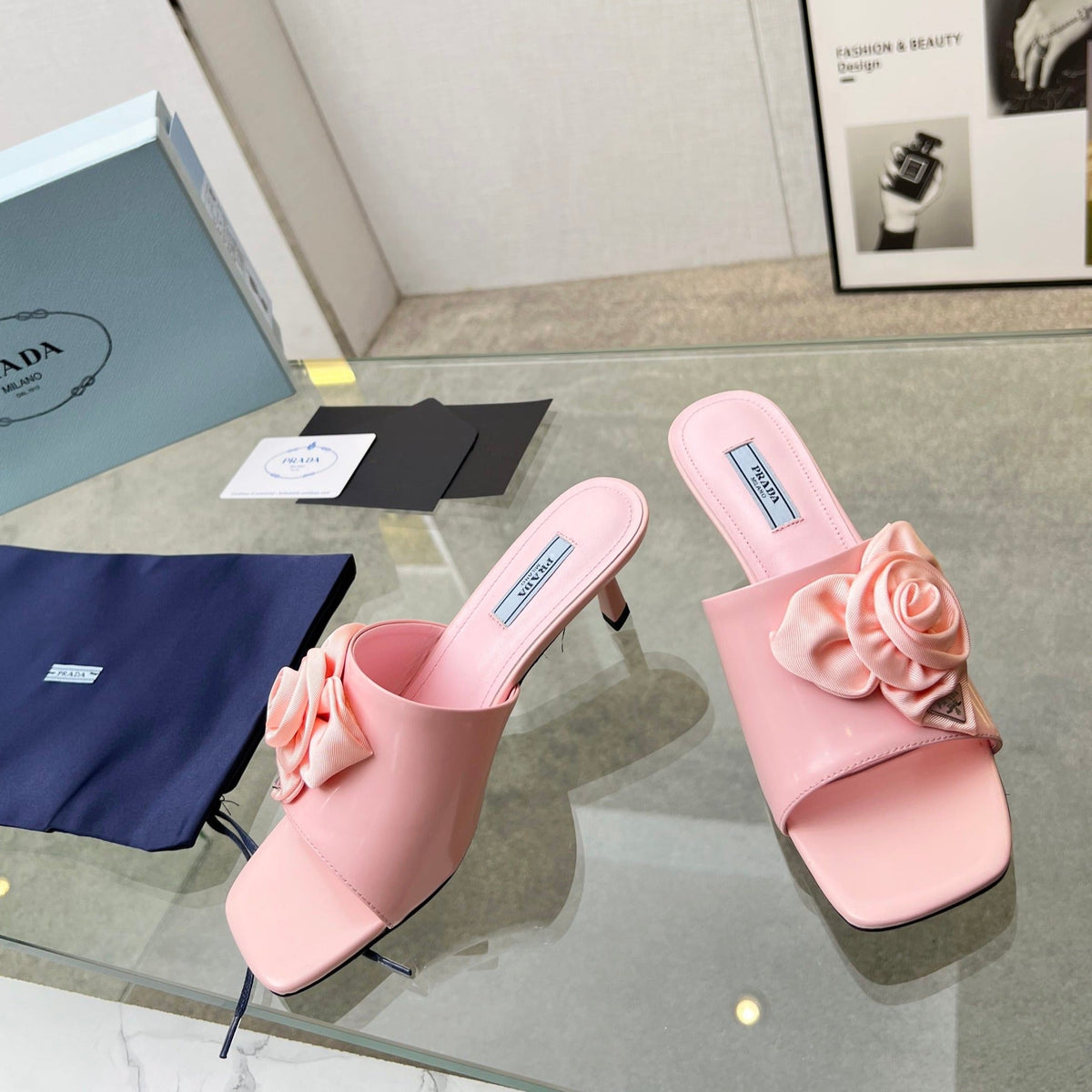 PRA FLOWER POINTED HEELS 55 LIGHT PINK CALFSKIN