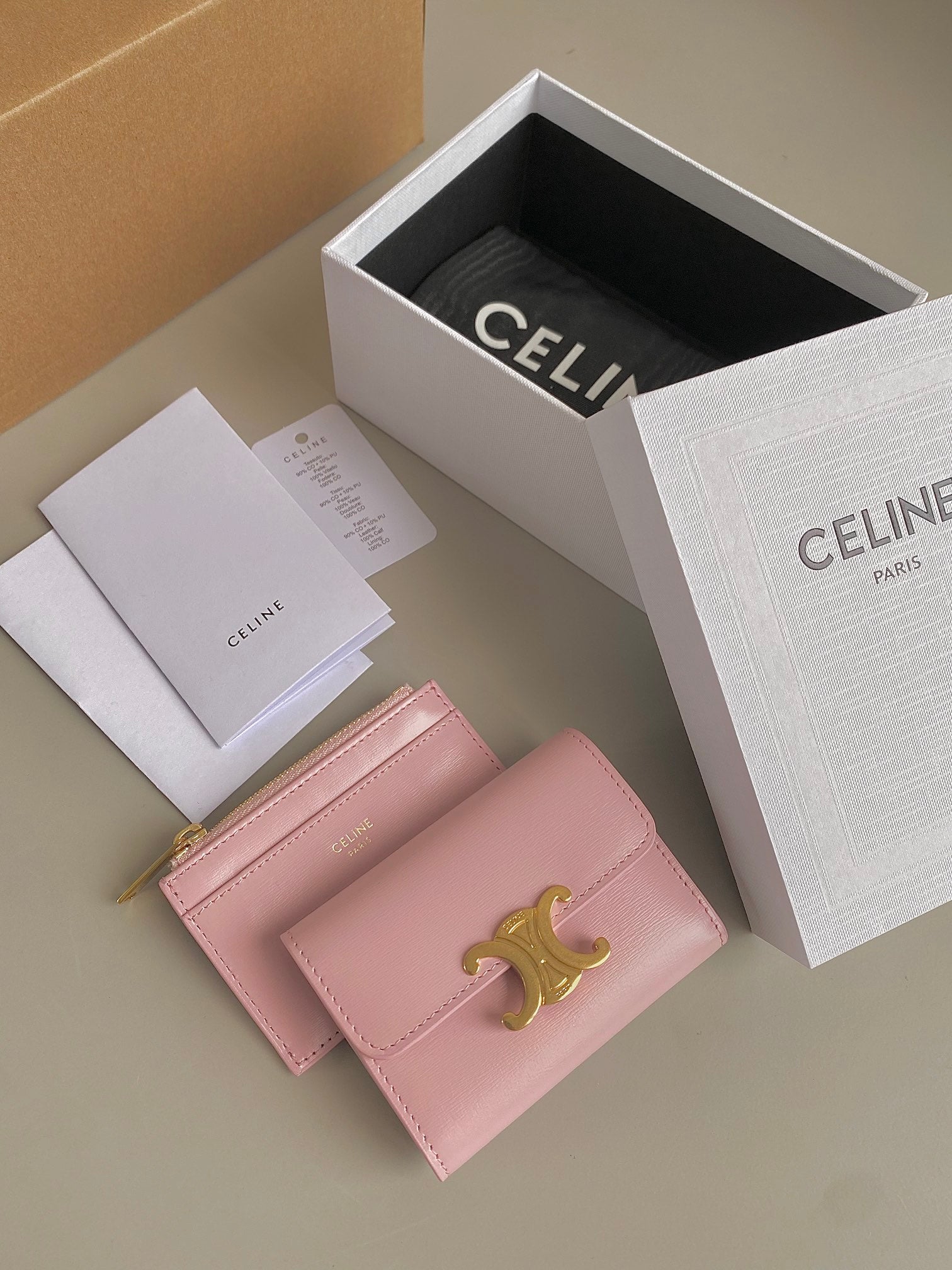 TRIOMPHE 9 WALLET TWO-IN-ONE PINK PASTEL CALFSKIN