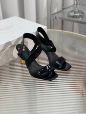 BALMAIN 25S HIGH HEEL SANDALS 95MM IN BLACK GLOSSY CALFSKIN