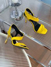 BALMAIN 25S HIGH HEEL SANDALS 95MM IN GOLDEN YELLOW SUEDE