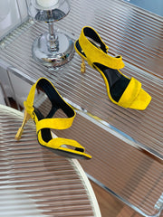 BALMAIN 25S HIGH HEEL SANDALS 95MM IN GOLDEN YELLOW SUEDE