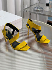 BALMAIN 25S HIGH HEEL SANDALS 95MM IN GOLDEN YELLOW SUEDE