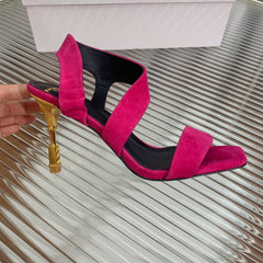 BALMAIN 25S HIGH HEEL SANDALS 95MM IN FUCHSIA SUEDE