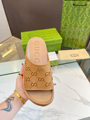 PLATFORM SANDALS IN CINNAMON BROWN MONOGRAM IMPORTED TPU