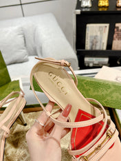 GG CLASSIC STRAPPY HEEL SANDAL PASTEL PINK CALFSKIN