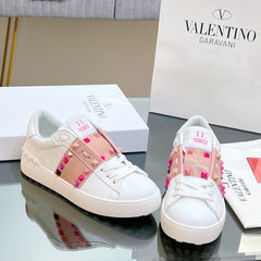 VALENTINO 25S GARAVANI ROCKSTUD UNTITLED STUDDED SNEAKERS IN WHITE MIX PINK LAMBSKIN STYLE 1