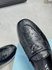 PRA OSTRICH PATTERN LOAFERS BLACK CALFSKIN