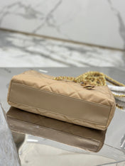 VINTAGE HOBO BAG 25 IN LIGHT FRENCH BEIGE QUILTED NYLON GOLD HARDWARE