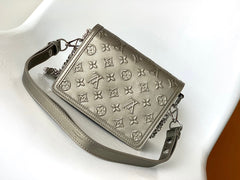 LV 25S MINI DAUPHINE BAG 20 IN BEIGE GRAY MOONOGRAM CALFSKIN SHIMMERING METALLIC GOLD