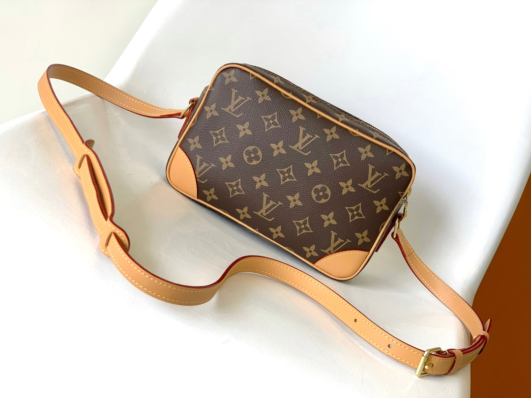 TROCADERO MINI MESSENGER BAG 23 IN BEIGE AND BROWN MONOGRAM COATED CANVAS