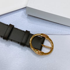 CL LARGE 35MM TWIN TRIOMPHE BELT IN BLACK AND BROWN CALFSKIN GOLD HARDWARE