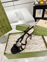 GG CRYSTAL HIGH HEEL SANDAL BLACK CALFSKIN SPECIAL