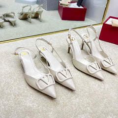 VLOGO SLINGBACK PUMP IN WHITE CALFSKIN LEATHER